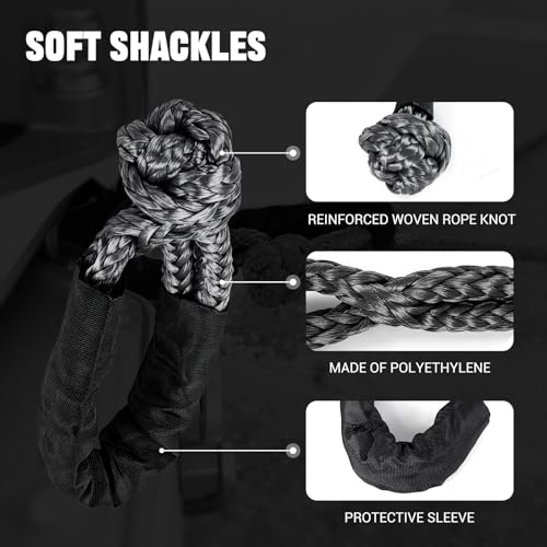 Image of BARTOO Winch Snatch 66000 LB Recovery Ring with 2 PCS Soft Shackle 1 /2 inch X 22 Inch Winch Rope, for ATV UTV SUV Truck Off-Road Vehicle Recovery Accessories, Gray