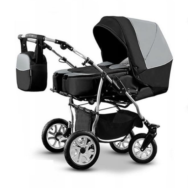 Cochecito doble gemelar 3en1. Carrito las 3 piezas y accesorios: 2 capazos + 2 sillas de paseo + 2 sillas de coche + accesorios. BBtwin DUET Grey
