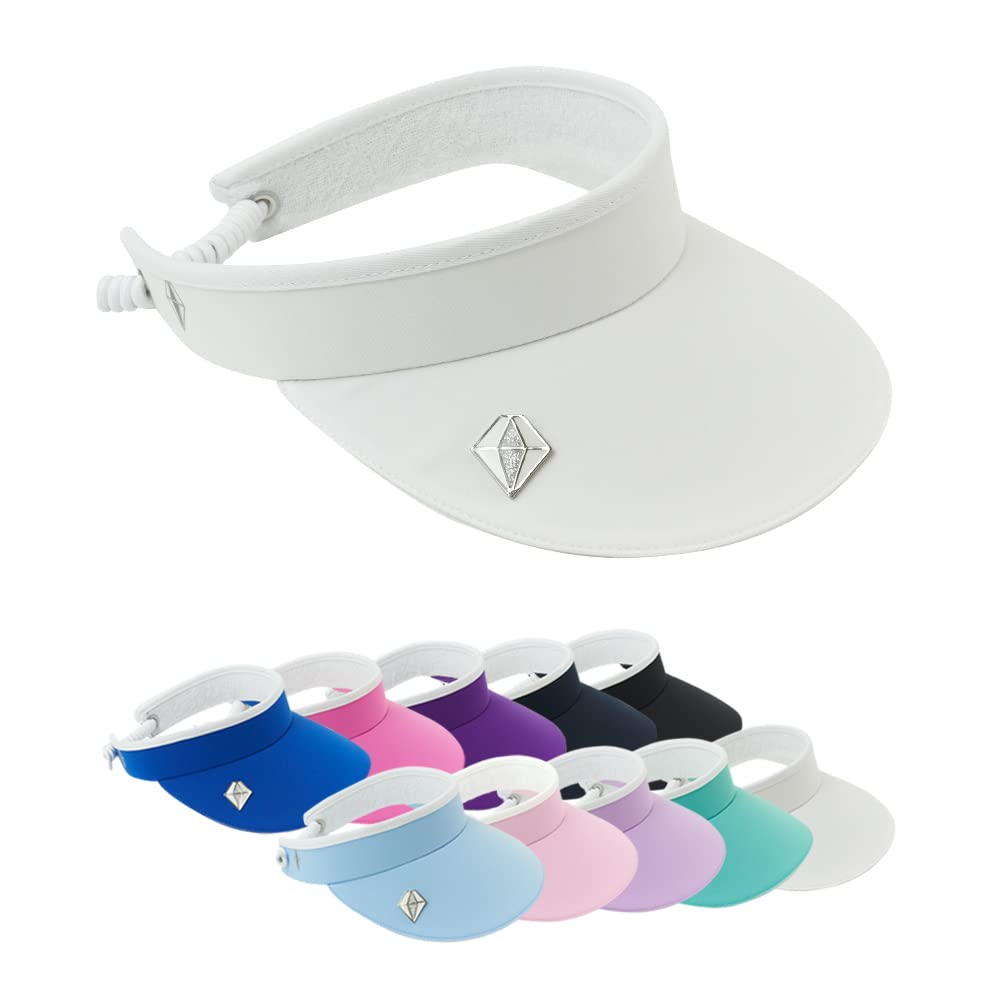 Pure Golf Womens Visor | Telephone Wire | Built in Magnet | Hand Enamelled 25mm Ball Marker | Rigid Peak | Multiple Colours | Golf & Tennis Visor (White)