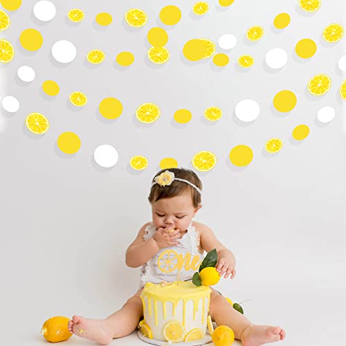 Image of 63 Ft Lemon Party Decorations Yellow White Circle Dots Garland Polka Dot Hanging Paper Streamer for Lemon Themed Wedding Bridal Shower Engagement Bachelorette Baby Shower Birthday Party Supplies