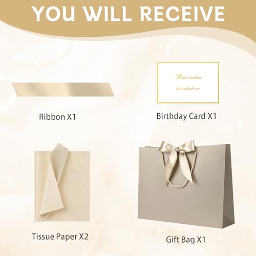 Image of JMANNI Gift Bags with Handles, 14.6 inch Large Gift Bags with Tissue Paper | 1 Pcs champagne Gold Bag, 2 Tissue Paper and 1 Cards, for Baby Shower, Wedding Bridal Shower, Birthday Party