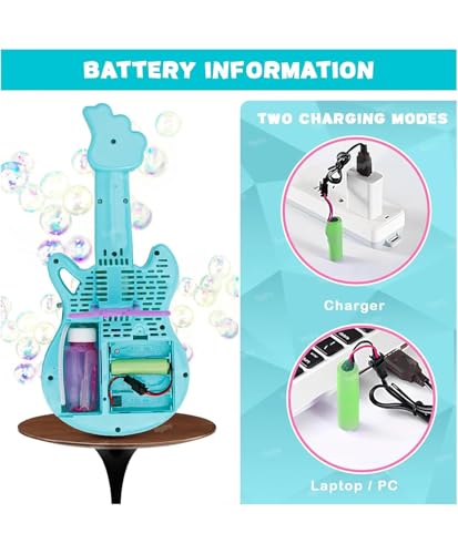 Image of Rechargeable Bubble Guitar Toy for Kids | Electric Automatic Bubble Machine Musical Guitar with Lights | USB Rechargeable Bubble Blower with Bubble Solution | Outdoor Summer Toy Gift for Kids