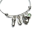 Personalized Coffee Lover Bracelet, Expandable Stainless Steel Bangle Bracelet, Barista Bracelet, Caffeine Jewelry