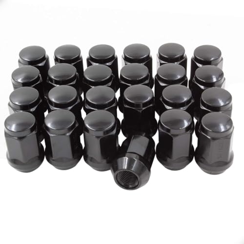 Image of Set of 24 Lug Nuts Closed End Bulge Acorn Lug Nut Style 1.38 inch Long Cone Seat 19mm (3 /4 inch) Hex Wheel Lug Nut (1 /2x20, Black)