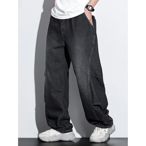 Men's Plus Size Baggy Jeans Elastic Waisted Oversized Barrel Denim Pants Street Loose Denim Sweatpants 2XL-6XL4