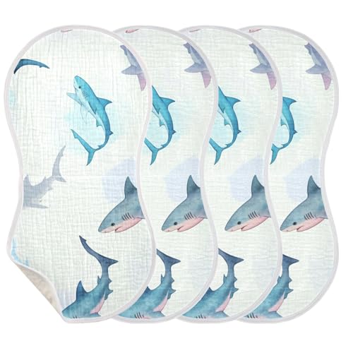 Muslin Burp Cloth for Baby 1PC Watercolor Sharks Super Absorbent Burping Cloths, Bibs for Newborn Boys Girls3