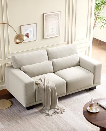 Image of Amada 65 inch Loveseat Sofa, 2 Seater Couch Sofa for Living Room, Modern Sofa with Wide Armrests & Deep Seats, Comfy Couch with Removable Washable Covers & Linen Fabric, Easy Assembly (White, 2 Seater)