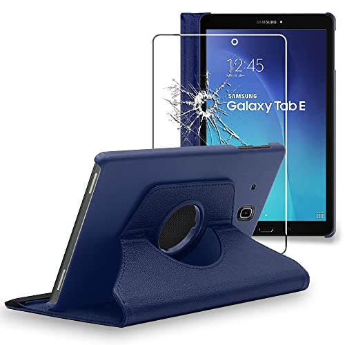 ebestStar - Coque pour Samsung Galaxy Tab E 9.6 T560, T561, Etui Rotatif 360, Housse Protection PU Cuir, Bleu Foncé + Verre Trempé