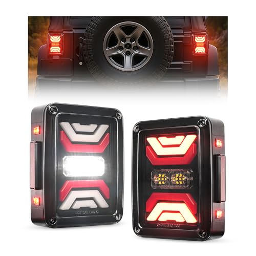 CAFOPAR LED Tail Lights Compatible with 2007-2018 Jeep Wrangler JK JKU Sport Sahara Rubicon DOT Approved Super Bright Reverse Plug&Play Brake Turn Signal Running Lights 2 PCS