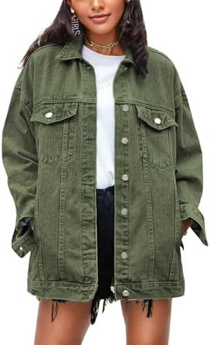 Omoone Women's Oversized Mid Long Denim Jacket Jean Biker Coat