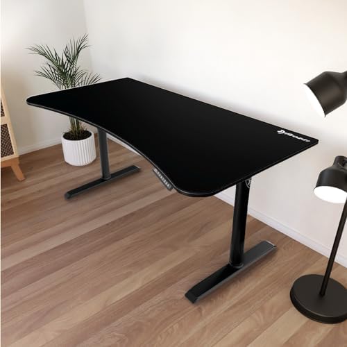 Image of Arozzi Arena Moto Gamer Desk - 63x32 inch Electric Standing PC Gaming Desk with Storage for Cables - Dual Motor Steel Frame & Full-Surface Washable Mousepad - Pure Black