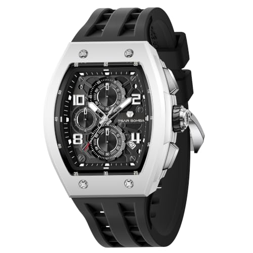Image of TSAR BOMBA Men's Luxury Quartz Watch, Luminous Dial 5ATM Water Resistance Silicone Strap Men's Wristwatch Ideal Gift for Men