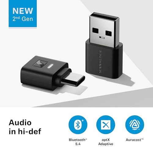 Sennheiser BTD 700 Bluetooth USB-Dongle - Audio-Transmitter mit aptX Lossless, Auracast, Plug & Play für Kopfhörer und Lautsprecher - Ultra-niedrige Latenz, Bluetooth 5.4, USB-C & USB-A kompatibel