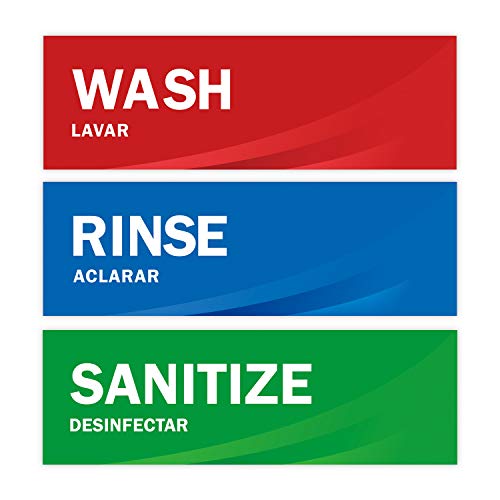 Wash Rinse Sanitize Sink Labels, Premium Waterproof Sticker Signs for Restaurants, Commercial Kitchens
