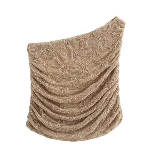 Women's Fashion Folds Casual Suit Wear Bright Chest Wrap Lace Top High Waist Midi Skirt2