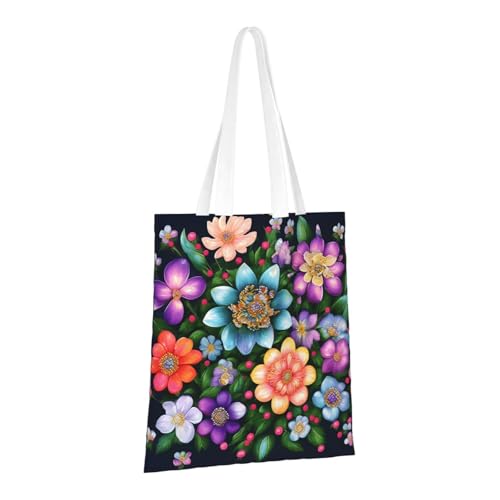 Flower Diamond Paintings Print Polyester Canvas Tote Bag, Shopping Bag With Reinforced Handles, Reusable2