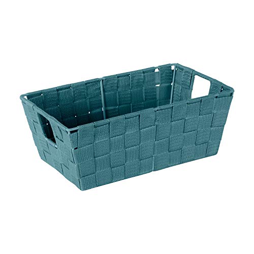 Image of Simplify Small Shelf Woven Strap Tote | Decorative Storage Basket | Built in Handles | Organization | Closet | Bedroom | Bathroom | Nursery | Accessories | Toys | Gifts | 1 Pack | Sapphire