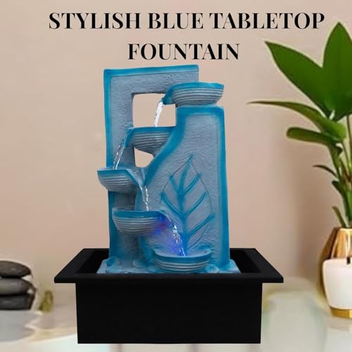 Image of LED Indoor Tabletop Water Fountain, Polyresin Cascading Waterfall Showpiece with Running Water and Light, Decorative Fountain for Home, Office, Living Room, Meditation, Vastu, Desk Decor