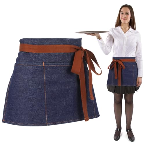 Image of balacoo Denim Server Apron Waist Half Apron with Multiple Pockets Jean Waist for Restaurant Waitstaff Cooking Baking Gardening and Painting 23.62 X 12.20 in