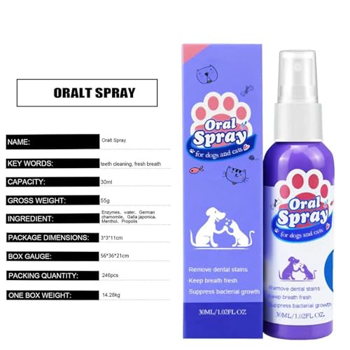 BODYA 2 piezas de 30 ml para perros y mascotas, spray para el cuidado bucal del mal aliento, limpieza de dientes, ambientador, eliminación de placas, limpiador de dientes de mascotas para perros y - imagen 7