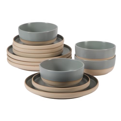Image of Gibson Home Plates and Bowls Set, 12 Piece Dinnerware Set for 4, Grey