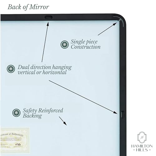 Hamilton Hills 24x36 Inch Metal Black Frame Mirror - Brushed Rectangular Rounded Corner Vanity - 2 Inch Lightweight Deep Set Design - Large Wall Mirror for Bathroom - Hangs Horizontal or Vertical