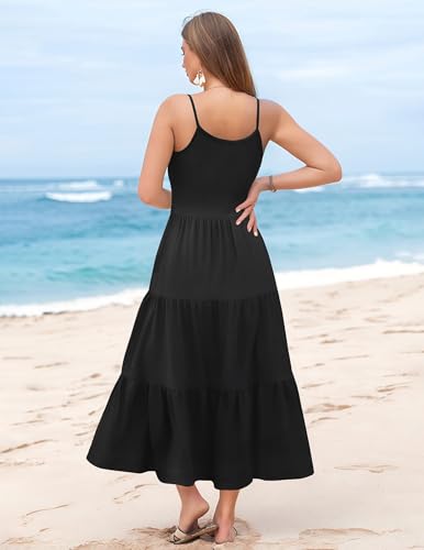 Image of Zeagoo Womens Summer Long Dress Adjustable Spaghetti Strap Floral Casual Dress with Pockets Flowy Tiered Beach Sundress