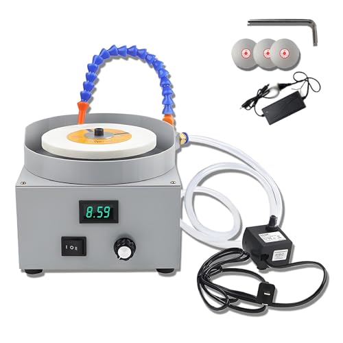 Lijadora de banco de 24 V para uso en húmedo, lijadora eléctrica con 3 discos de diamante, velocidad ajustable de 0 a 2000 rpm, rotación bidireccional, indicador LED de voltaje