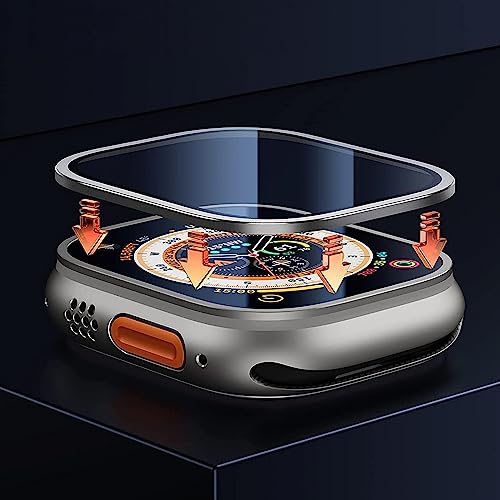 For Apple Watch Ultra Screen Protector 49mm, Titanium Alloy Frame with 9H Tempered Glass Anti-Scratch High Definition Bubble Free Lightweight Protective Glass Film for iWatch Ultra 2 (Silver)