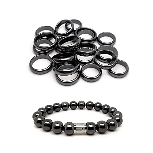 Morchic Hematite Plain Band Rings 20Pcs, 8" Magnetic Hematite 10MM Beads Bracelet Promotion