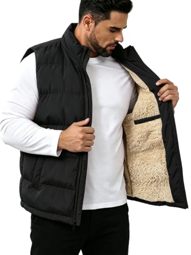 Image of TUVEKE Men's Puffer Vest Sherpa Lined Outdoor Zipper Fleece Vest Warm Sleeveless Men Winter Jackets Water-Resistant M-5XL