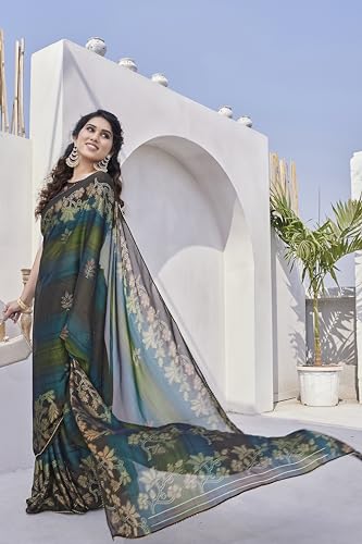 Image of MIRCHI FASHION Saree for Woman Chiffon Foil Work Floral Printed | Ethnic Sari for Function and Farewell with Unstitched Blouse Piece (Available in 15 Colors)