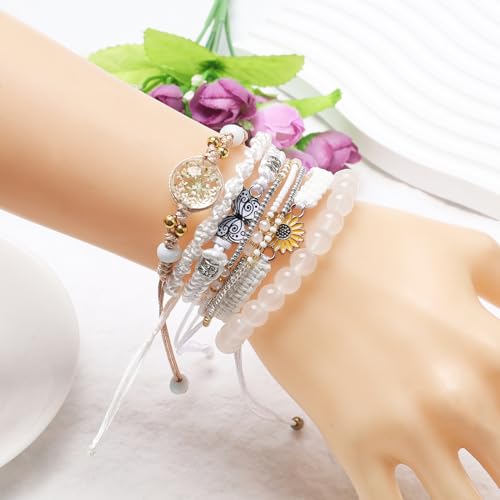 DS 6PCS String beads Charm Bracelets for Teen Girls Handmade Braided Rope Butterfly daisies Eternal flower Boho Surfer Bracelet for women Adjustable friendship Stretch birthday jewelry Gift Friends4