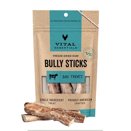 Vital Essentials Single Ingredient Bully Sticks Dog Treats, 1.4 oz | Freeze-Dried Raw | Premium Quality High Protein Training Treats | Grain Free, Gluten Free, Filler Free