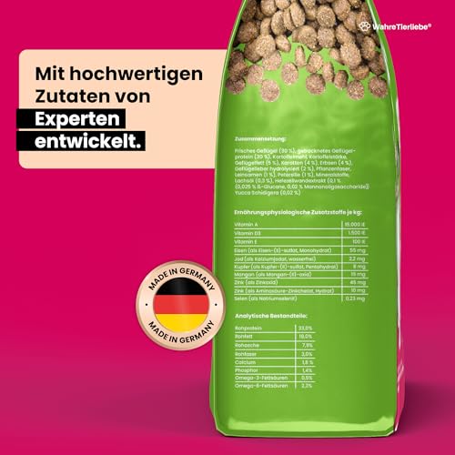 WAHRE TIERLIEBE - Geflügel Genuss - Premium Hundefutter Trocken, Made in Germany I Trockenfutter für Hunde, Getreidefrei & ohne Zuckerzusatz, Perfekt für Muskelaufbau & EIN Gesundes Fell