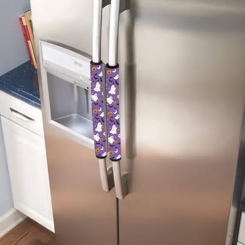 Image of 6 Pieces Refrigerator Door Handle Covers Halloween Fridge Handle Covers Wood Grain Washable Appliance Handles Cover, Halloween Countertop Decor Keep Off Fingerprints,Food Stains