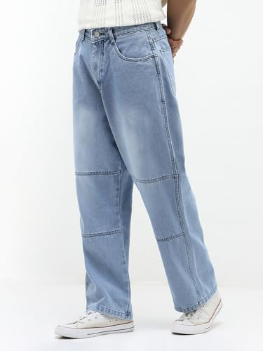 Image of Urbano Fashion Men's Loose Baggy Fit Cut and Sew Panelled Jeans Non-Stretchable