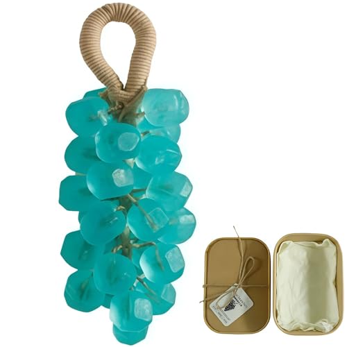 Jabón de uva en una cuerda, jabones de uva de cristal hechos a mano, fragancia duradera, jabón DIY en una cuerda, decoración del hogar y opción de regalo para mujeres y hombres, exquisita caja con