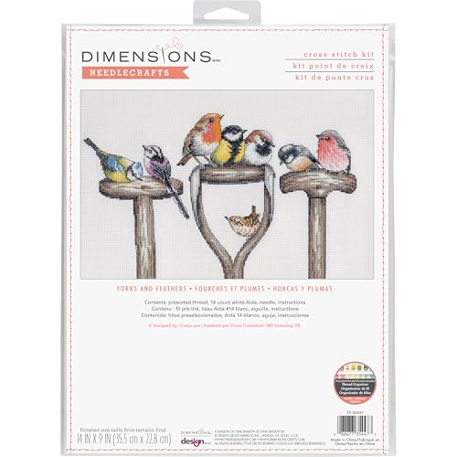 Image of Dimensions 70-35447 Forks and Feathers Counted Cross Stitch Kit, 14 inch x 9 inch, 14 Cnt. White Aida, 4 Pieces