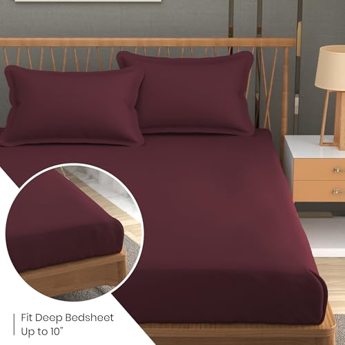 Image of FRESH FROM LOOM Soft Solid Plain 240 TC Queen Size Bedsheet Set - Anti Fade Bed Sheet with 2 Pillow Covers (Size- 90 x 95 inch | Piyaji| Solid)