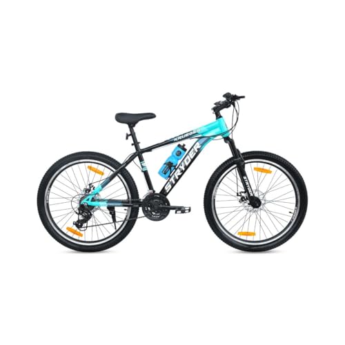Image of Stryder 26T Krueger 21S Gear Mountain Cycle (Black-Teal Green) - 21-Speed | Front Suspension | Dual Disc Brakes | Steel Frame | Double Wall Alloy Rims | Unisex MTB Bicycle (Black::Teal Green)