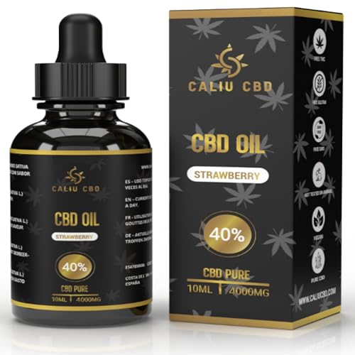 CALIU CBD |Olio di CBD puro 40% 10 ML 4000MG | Base di olio di canapa arricchita | 0% THC | Cannabidiolo PREMIUM | Fragola