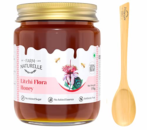 Image of Farm Naturelle Litchi Forest Flower Wild Honey 700gm + 75g Extra|100% Pure Honey | Raw & Unfiltered|Unprocessed|Lab Tested Honey In Glass Jar with Engraved Virgin Wooden Spoon