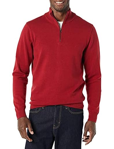 Amazon Essentials Jersey 100% de Algodón con Cremallera de un Cuarto Hombre, Rojo, S | Ya disponible en tu tienda friki favorita! En mundofriki.es!