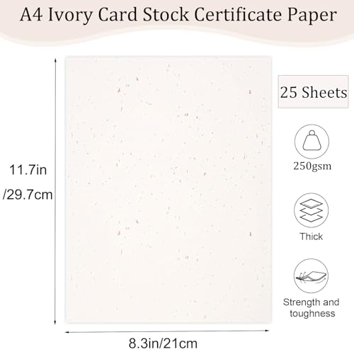 Acidea 25 Sheets Ivory Resume Paper for Printing, 250 GSM Thickened A4 Ivory Card Stock Certificate Paper, Rose Gold Foil Flakes Cream Cardstock for Writing, Menus, Invitations, Letters - Image 3