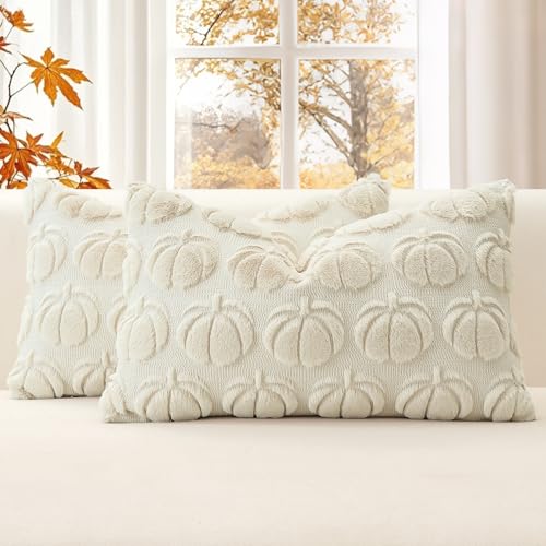 JOTOM Fall Cushion Covers 40x60cm Set of 2 Pumpkin Autumn Thanksgiving Decorative Throw Pillow Covers Soft Plush Faux Fur Pillow Case for Home Bedroom Couch Sofa Decor (Cream Beige) - Cosy Home Interiors JOTOM Fall Cushion Covers 40x60cm Set of 2 Pumpkin Autumn Thanksgiving Decorative Throw Pillow Covers Soft Plush Faux Fur Pillow Case for Home Bedroom Couch Sofa Decor (Cream Beige) - Image 4