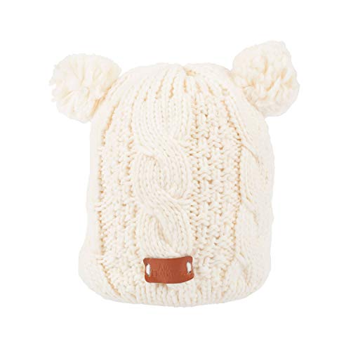 Aran Traditions Knitted Style Cable Design Double Bauble Hat, White Colour