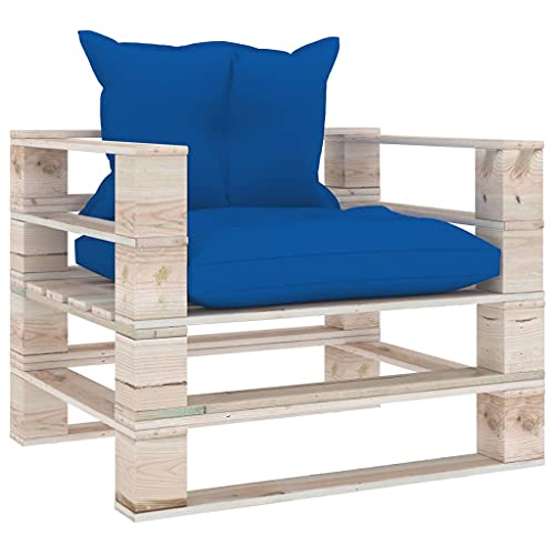 ZQQLVOO - Sillón de jardín con palés y cojines de color azul real, madera de pino, sofás de jardín, juego de muebles de jardín para terraza, exterior, piscina o balcón