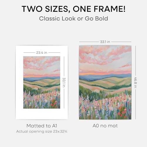 Image of Homeforia A0 Silver Poster Frame, High-End Metal, A1 Mat, Glass | High End Aluminum, Tempered Glass, Acid-Free A1 Removable Mat, A0 Edge-to-Edge Display, Wall Kit, Set Of 2