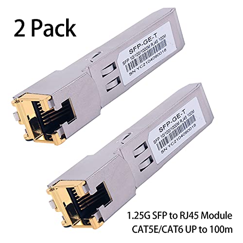 Image of 2PCS 1000BASE-T Gigabit SFP to RJ45 Copper Ethernet Modular Transceiver for Cisco,Meraki,Ubiquiti,D /TP Link,Supermicro,Netgear,Broadcom, 1.25G SFP-T CAT5E /CAT6 up to 100m Mikrotik S-RJ01